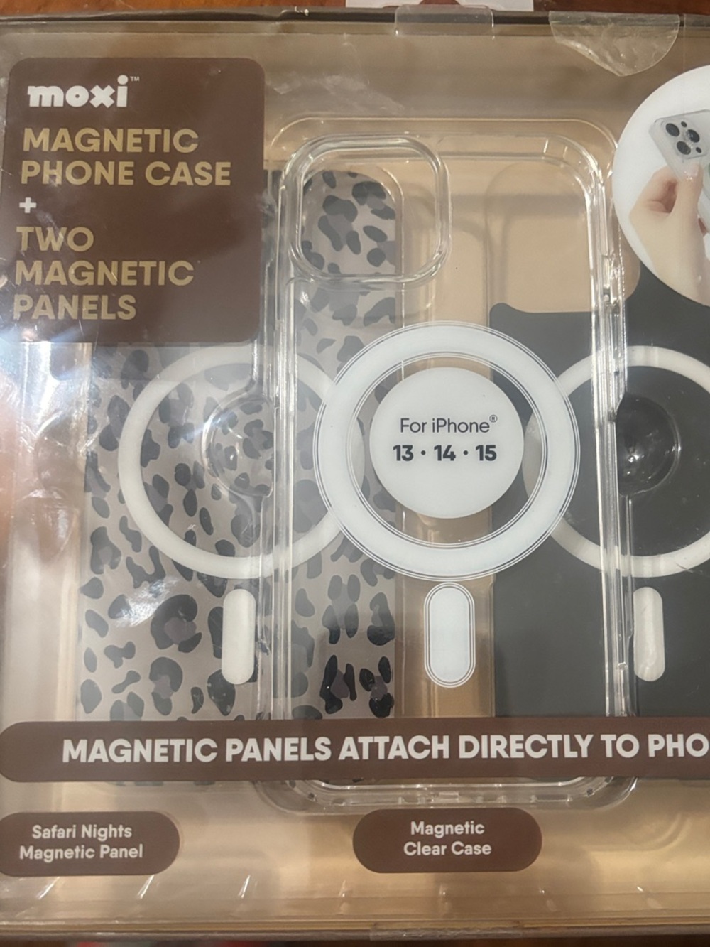 Magnetic Clear Phone Case with Safari Nights Magnetic Panel - Clear/Black